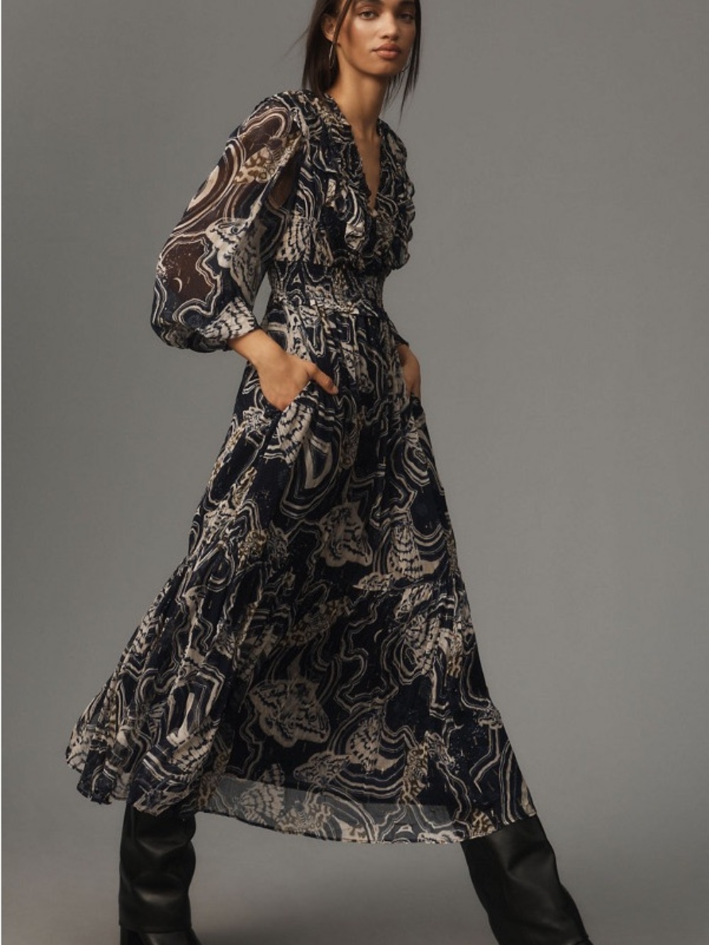 Anthropologie X Printer Johnson Long Sleeve Midi Dress Boho Date Night View 2
